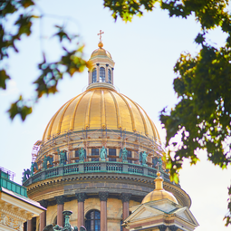 Scenic view of golden dome of St Isaac Cathedral in Saint Petersburg